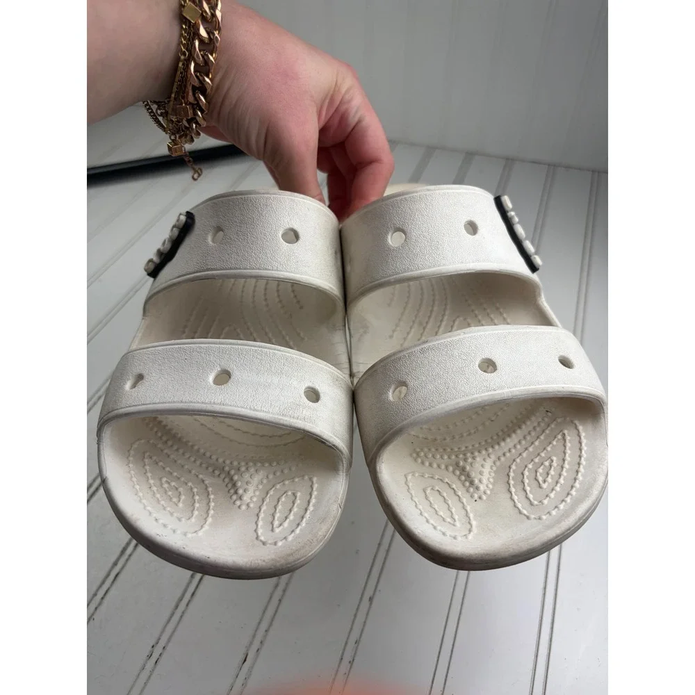 Crocs Classic White Double Strap Comfort Slides Sandals Women Size 9 Men 7
